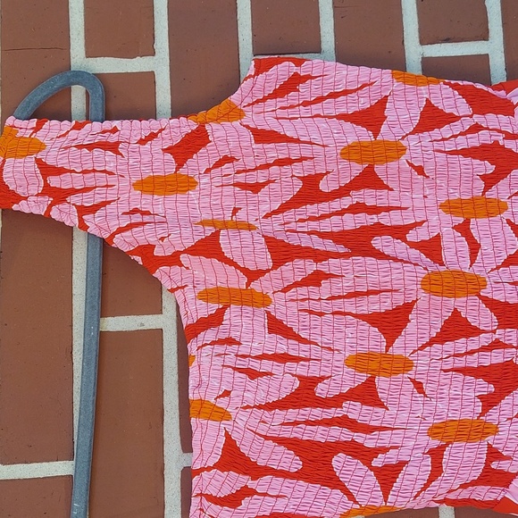 BTFBM floral smocked tiered maxi Dress One Shoulder Sz M Beach Cruise Easter - Picture 3 of 6